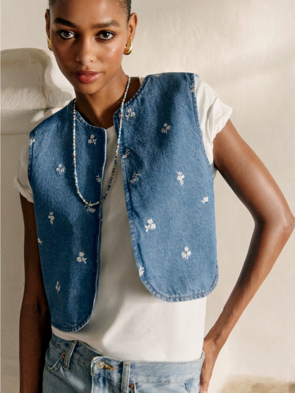 Sézane Abbyna Jacket Vest Denim NWT - Picture 3 of 7